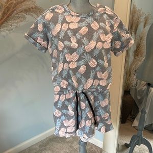 Soft French Terry pineapple print romper by Juicy Couture. Grey color, Size S.